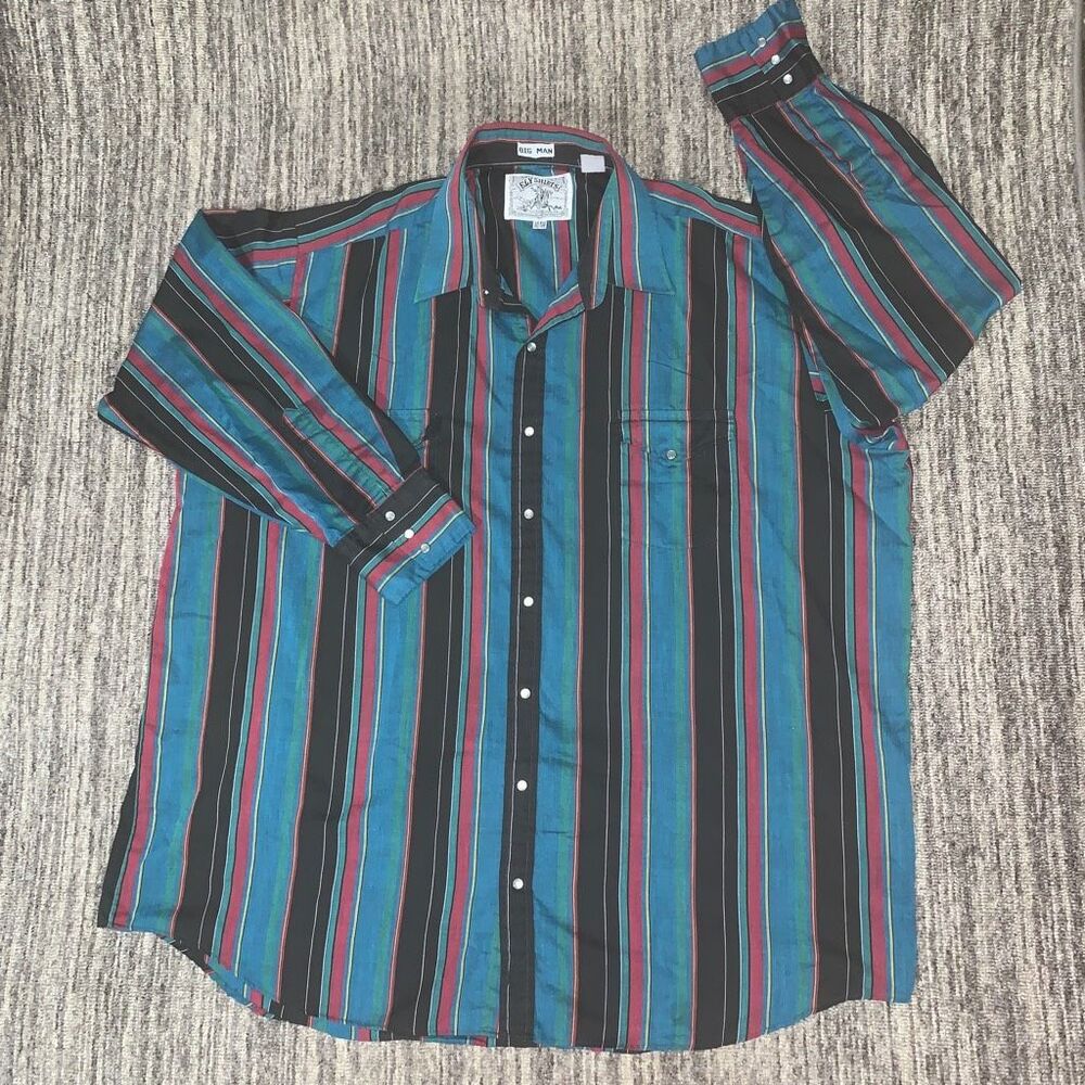 Vintage-Inspired Teal Stripe Pearl Snap Shirt - Men